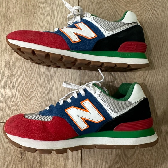New Balance Men's 574 Rugged Red Blue Sneakers - Picture 3 of 6